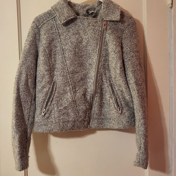 Divided H&M Wool Blend Jacket Asymmetrical Zip Moto Gray Womens 10 - Picture 10 of 13